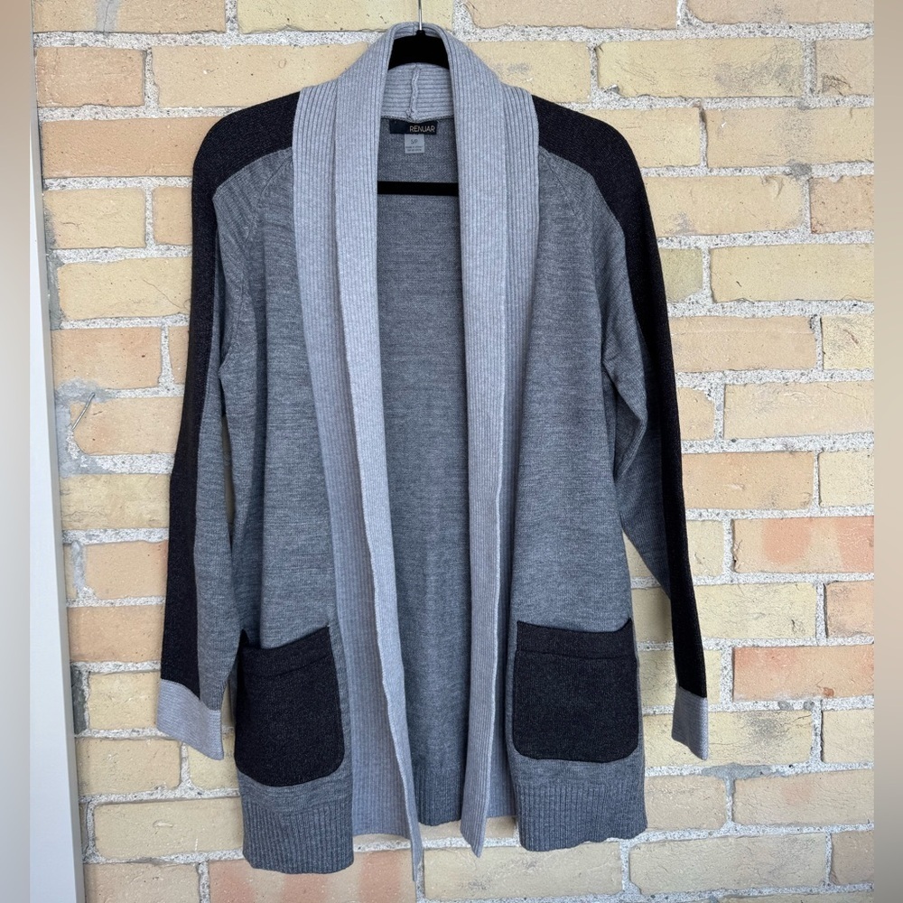 New Renuar Cozy Gray and Black Open Cardigan